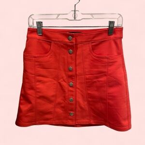 Cute Express coral red snap front micro mini skirt with stretch